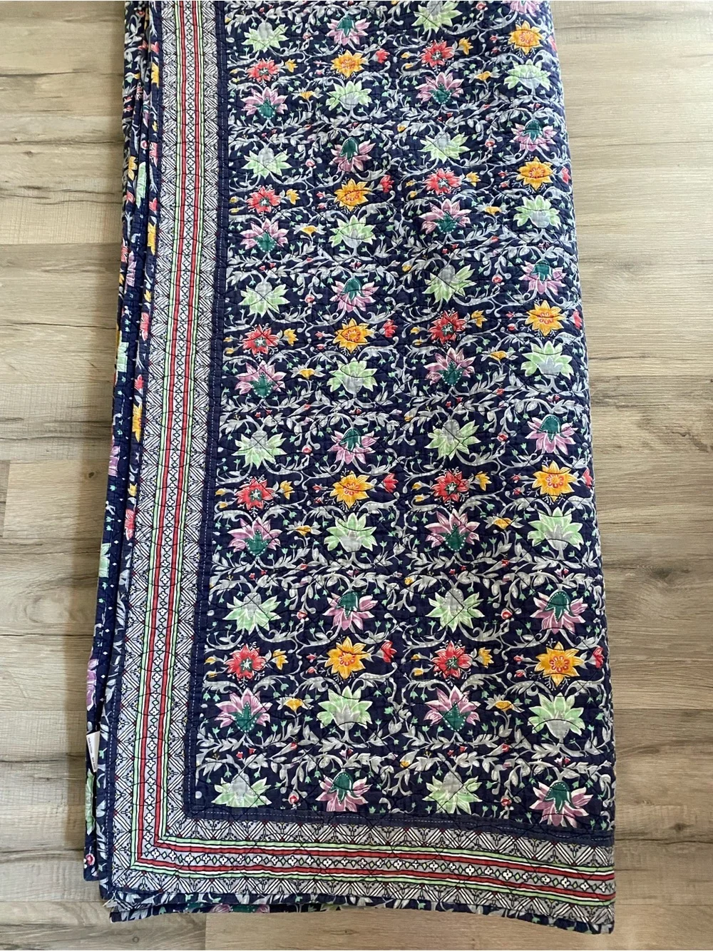 Vera Bradley Navy Floral Quilted Throw with Pink, Yellow, Green Accents